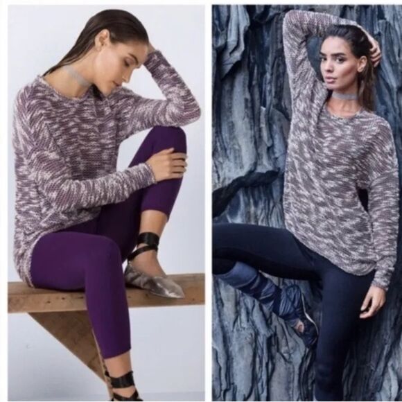 Fabletics Juliette Popcorn Pullover Sweater Purple Cream Nubby Knit Size Large - Picture 1 of 11
